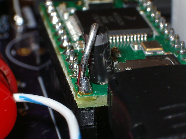 Closeup showing power supply mod