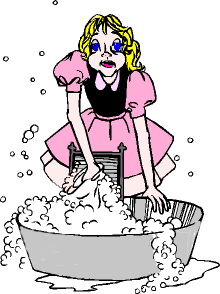 Woman washing in wash tub