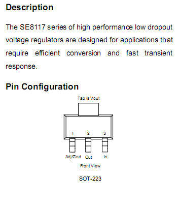 Pinout for the SE8117 regulator