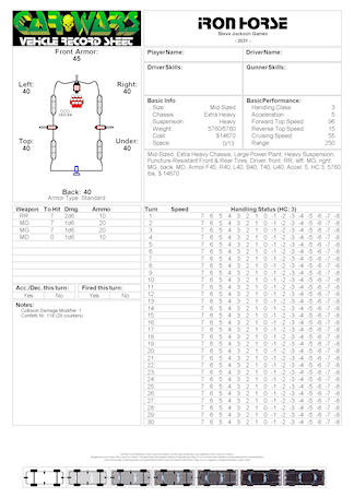 Second type of Vehicle Record Sheet