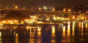 Looking across Lake Union at the Aurora Bridge