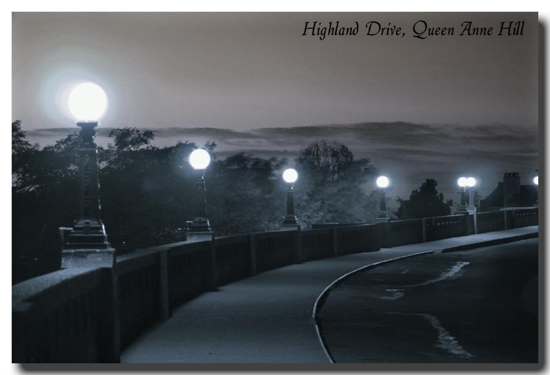 Seattle- Highland Drive on Queen Anne Hill offers a spectacular sunset view of Puget Sound