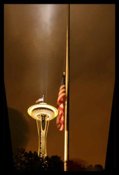 Seattle Space Needle and the WTC half-staff flag